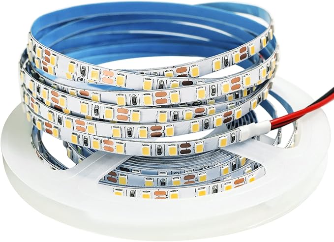 12V LED Strip Lights, 5mm Wide Ultra Narrow Warm White 3000K 16.4ft SMD 2835 IP20 120 LEDs/M, Total 600 LEDs Rope Light Strip for Bedroom, Kitchen, Advertising Decoration