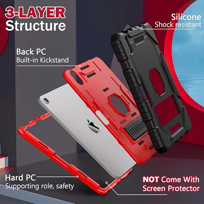 Grifobes Case for iPad mini 7 (A17 Pro) 2024 / Mini 6 2021 8.3 inch, Heavy Duty Shockproof Rugged Cover with Pencil Holder Stand, for I Pad Mini 7th/6th Gen 8.3" Case (Black+Red)