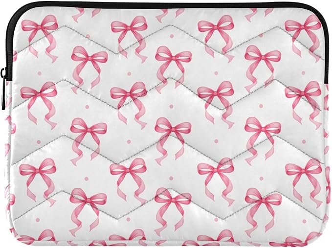 Laptop Case Sleeve, Pink Ribbon Bow Dots Pattern Shockproof Protective Computer Carrying Cover, Briefcase Handbags 13-13.3inch Laptop Sleeve Bag
