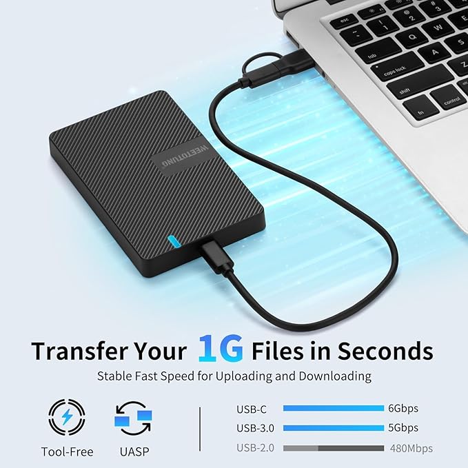 USB-C External Hard Drive Enclosure 2.5'' HDD SSD for sata - WEETOTUNG 6Gbps Tool-Free Case Compatible with UASP Drive - for 7mm 9.5mm Drive with MacBook WD Seagate PlayStation (Case Only)