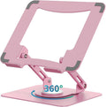 SOUNDANCE 360 Rotating Laptop Stand, Ergonomic Computer Riser for Desk, Adjustable Height Multi-Angle Metal Holder, Foldable Portable Notebook Elevating Base for Office & Home, Pink