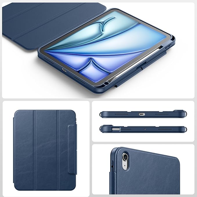 SPARIN Case for iPad Air 11 inch M3/ M2, iPad Air 7th/6th/5th/4th Gen (2025/2024/2022/2020) 10.9 inch,Case with Apple Pencil Holder, Detachable Magnetic Cover, Portrait and Landscape Stand, Navy