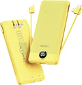 VEGER Portable Charger with Built-in AC Plug and Cables, All in One 10000mAh Ultra Slim Power Bank Travel Essentials, Fast Charging Battery Pack Compatible with iPhone, Samsung, Android (Yellow)