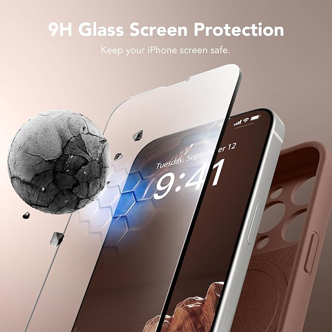 Magnetic for iPhone 14 Pro Case, Compatible with MagSafe, [Full Camera Protection][Screen Protector] Silicone Shockproof Protective Phone Case for iPhone 14 Pro 6.1", Brown