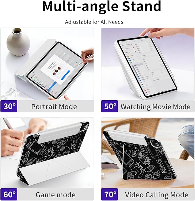 Case for iPad Air 13 Inch M4/M3/M2 (2026/2025/2024), iPad Pro 12.9” 6th/5th/4th/3rd Generation Case, Origami Trifold Multi-Angle Stand, Magnetic Flap, Slim Shell Full-Protective Cover, Game