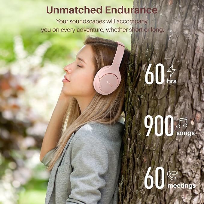 TOZO Hybrid Active Noise Cancelling Headphones, Wireless Over Ear Bluetooth Headset, 60H Playtime, Hi-Res Audio Custom EQ via App Deep Bass Comfort Fit Ear Cups, for Home Office Travel