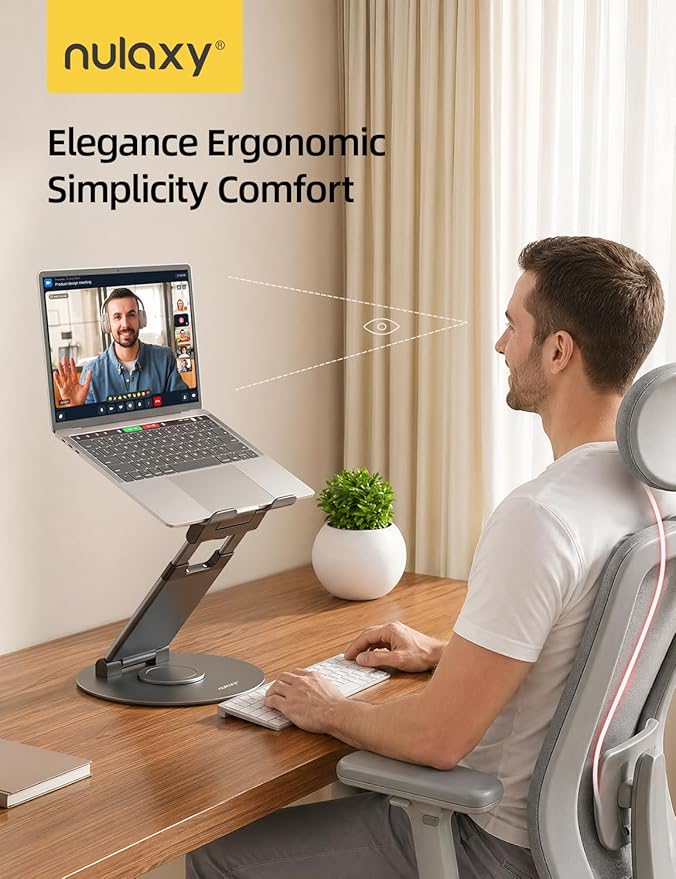 Nulaxy Telescopic 360 Rotating Laptop Stand for Desk Adjustable Height Swivel Pull Out Design Ergonomic Laptop Riser Standing Desk Converter Fits All 10-17" Laptops Computer MacBook, Gray
