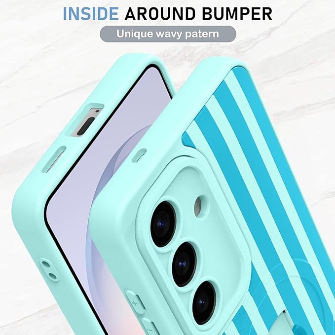 KANGHAR Compatible with Samsung Galaxy S26 Case, Support for MagSafe, Silicone Stripes Cute Pattern, Wristband Kickstand Camera Protection Soft Slim Cover for Girls Women -Blue