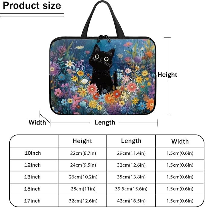 Art Cat Shockproof Portable Laptop Sleeve Case 13 Inch for Men and Women Neoprene Cover Soft Carrying Travel Case Fit Dell Lenovo Toshiba HP Chromebook (Whimsical Floral)