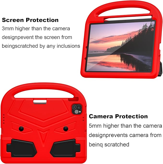 Dteck for iPad Air 11" M2 2024/Pro 11" 2024 Kid Case, Durable Lightweight Shockproof Protective Handle Stand EVA Foam Boys Girls Proof Case, Red