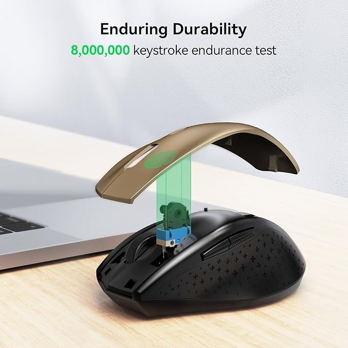 TECKNET Wireless Mouse, 2.4G USB Computer Mouse with 6-Level Adjustable 4800 DPI, 30 Months Battery, Ergonomic Grips, 6 Buttons Portable for PC, Chromebook, Mac - Gold Black