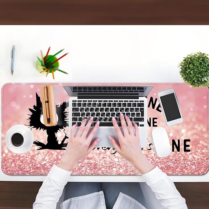 Desk Mat,Large Mouse Pad 35''×15.6'' XXL Extended Gaming Mouse Pad Mat with Non-Slip Base Stitched Eges Mousepad for Computer,Office,Keyboard and Laptop - Pink Cat