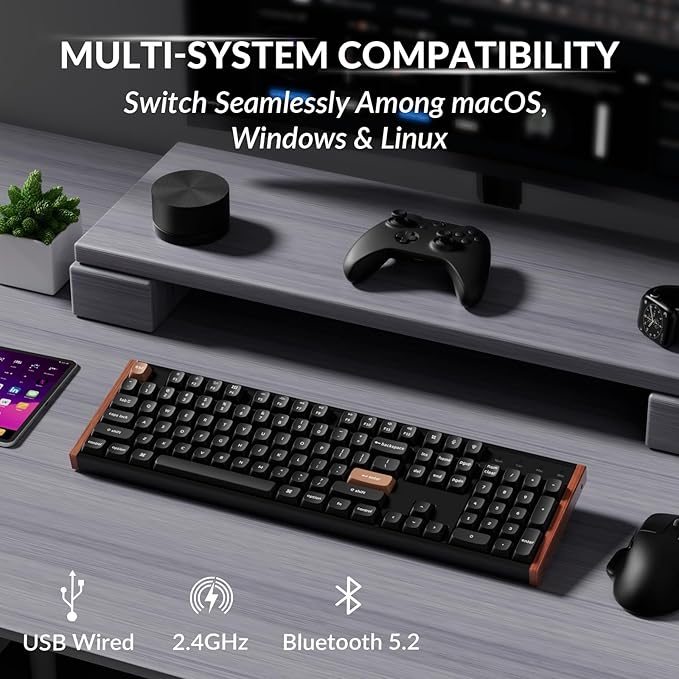 Keychron K10 HE Hall Effect Keyboard, Ultra-Fast Lime Magnetic Switch, Full-Size Tri-Mode Wireless Keyboard with Rapid Trigger, Adjustable Actuation, RGB, Aluminum + Wooden Frame