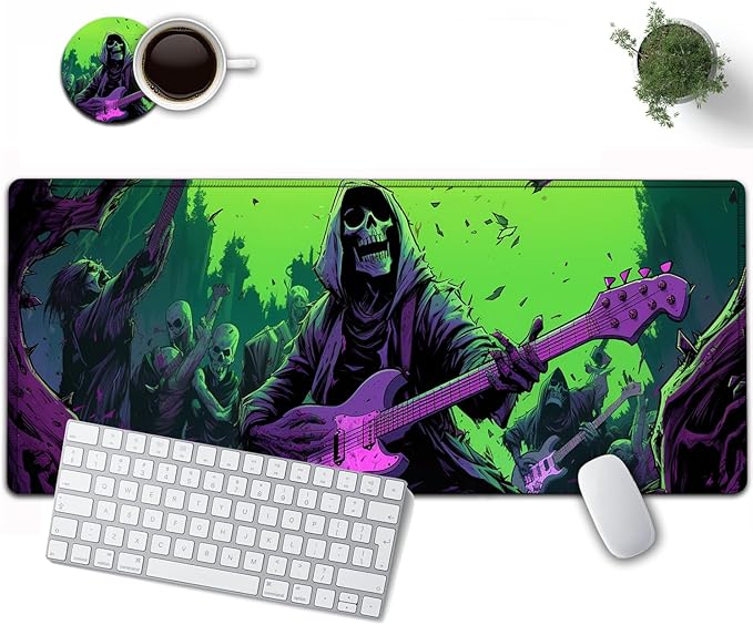 Large Mouse Pad, 31.5 x 11.8in Extended Gaming Mouse Pad with Stitched Edges, XXL Mousepad Protector Non Slip Rubber Base for Office and Home Writing Mat, Funy Skeleton Man Plays Guitar Desk Mat
