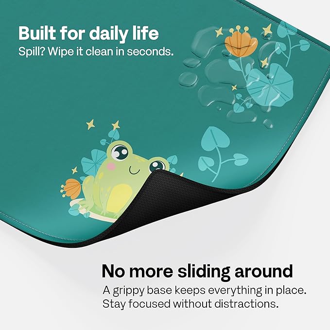 Pixio Mouse Pads - 36 x 16 inch XXL Lilly Frogs Green Multifunctional Large Desk Mats for Gaming, Office, Desktop Anti-Slip Waterproof Washable Computer Mouse Mat