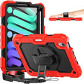 Timecity Case for iPad mini 7th/6th Generation 8.3 inch, Case for iPad mini 7/6 for Kids with Screen Protector Pencil Holder Swivel Stand Hand/Shoulder Strap Drop-Proof Cover for Mini A17 Pro- Red