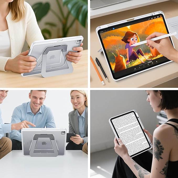 Case for iPad Pro 13 inch 2024 (M4), Ultra Stable Stand with Built-in Pencil Holder, Slim Frosted Protective Cover with Multi-Angle Kickstand,Duty Shockproof Case for iPad Pro 13, White