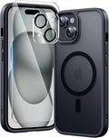 toushion 3 in 1 for iPhone 15 Plus Case with MagSafe, Screen Protector*1 Camera Lens Protector*1,Skin Feeling Back Cover Military-Grade Protection for iPhone 15 Plus Phone Case 6.7 inch Matte Black