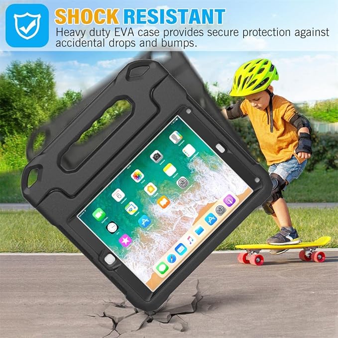SUPLIK Kids Case for iPad 5th/6th Generation (9.7 inch, 2017/2018), iPad Air 1 & Air 2 & Pro 9.7 Case with Screen Protector, Durable Shockproof Kids Cover with Handle Stand, Black