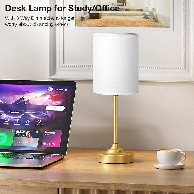 Dicoool Touch Bedside Table Lamps for Bedroom - 3 Way Dimmable Gold Nightstand Lamp, Small Desk Lamp for Office, Living Room, Dorm Room, Reading