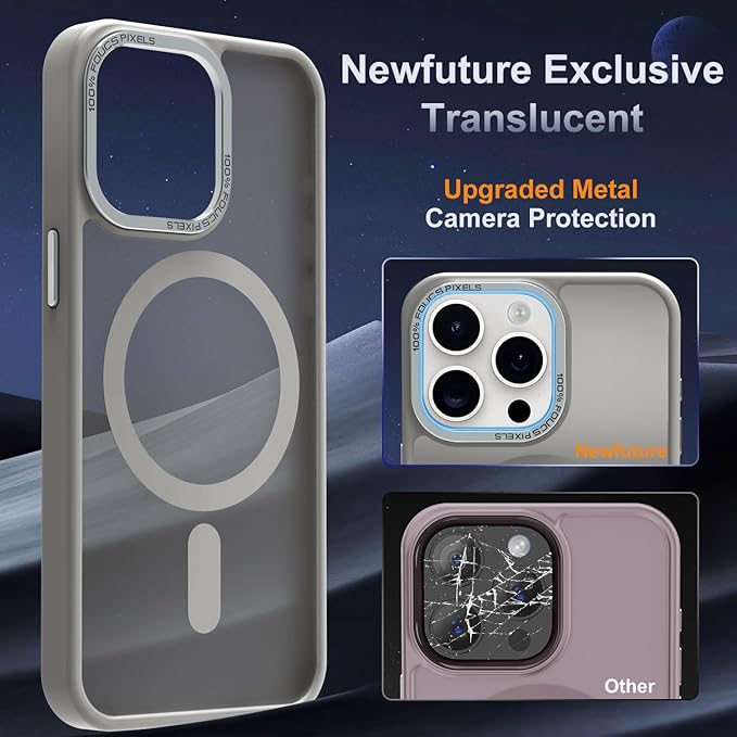 Newfuture Magnetic for iPhone 15 Pro Case [Compatible with Magsafe] [Military Grade Drop Protection] Translucent Matte Anti-Fingerprint Shockproof Phone Case for iPhone 15 Pro 6.1 inch, Titanium Gray
