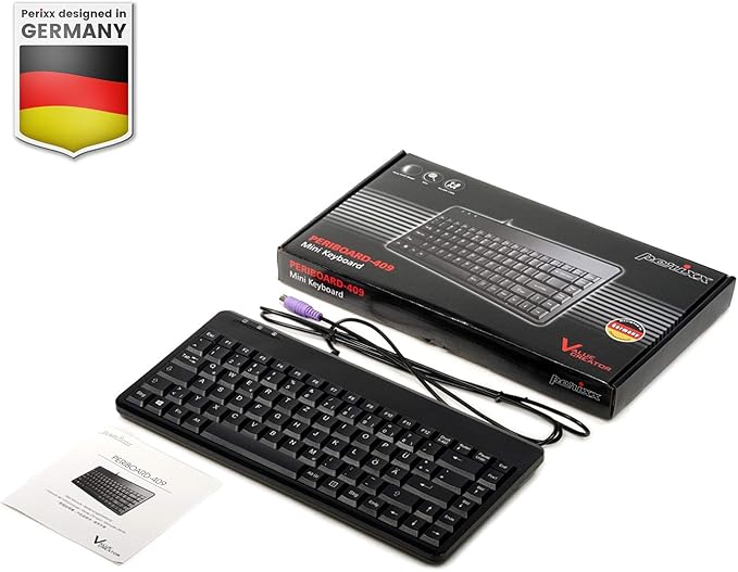 Perixx PERIBOARD-409P Wired PS2 Mini Keyboard, Black, US English Layout