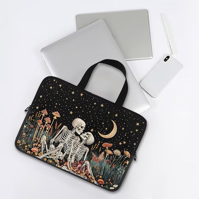 Starry Night Laptop Sleeve Bag with Handle Computer Protective Soft Cover Case for Women Men Skeleton Floral Compatible Sleeve Bag Laptop Carrying Case, 12 Inch