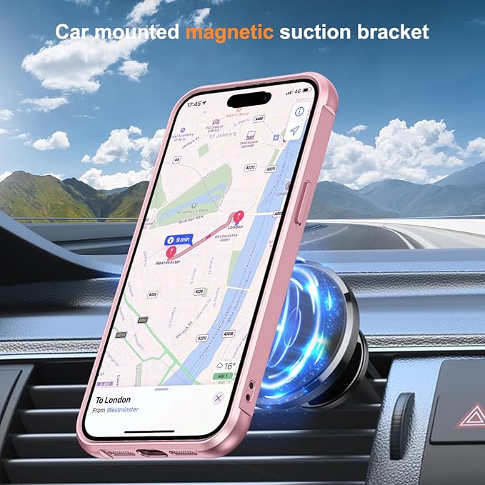 SKYLMW Compatible with iPhone 14 Pro Max Case with Invisible Magnetic O-Ring Stand Military-Grade Case for iPhone 14 ProMax 6.7" [Compatible with Mag-Safe][Great Grip Feeling], Rose Gold