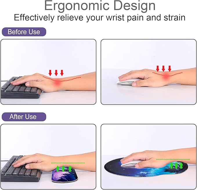 Mouse Pad + Desk Mat + Keyboard Wrist Rest + Coaster 4 in 1 Set, Cute Ergonomic Large Gaming Mousepad with Wrist Rest Support Desk Pad for Computer Laptop Office Home Decor-Forest Moon