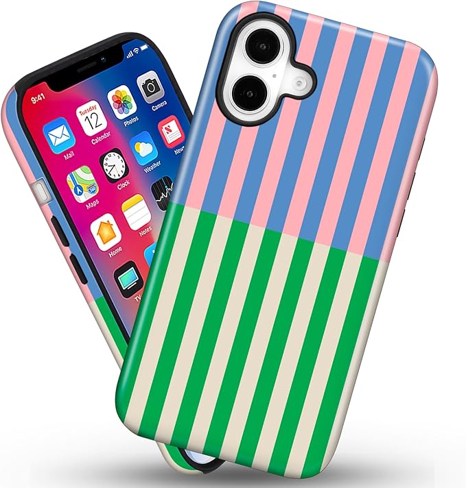 Magnetic for iPhone 16 Plus Case Cute Stripes Phone Case, Shockproof Slim TPU and Hard PC Protective Phone Cover Compatible with MagSafe Designed for Women Girls, Gray