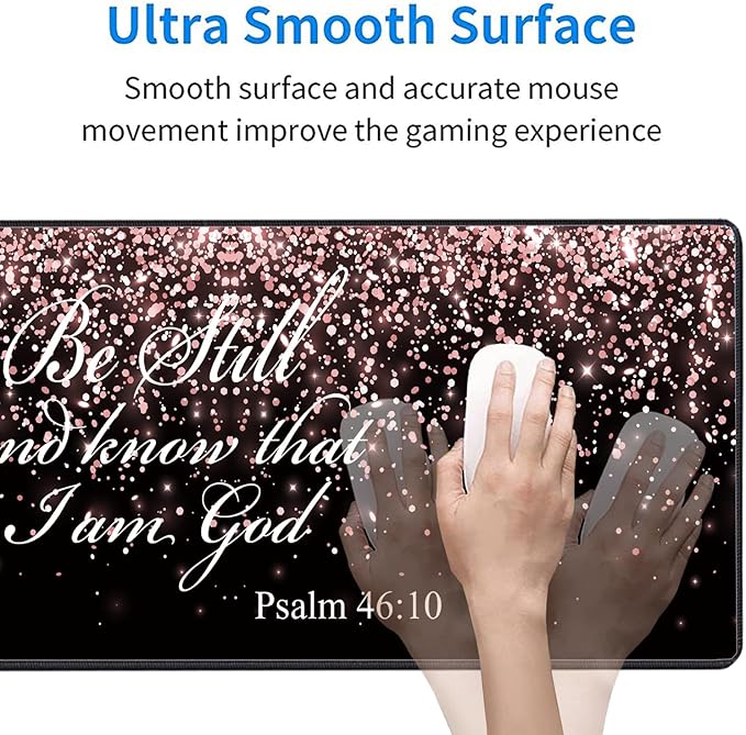 3 Piece Mouse Pad Set with Stitched Edge Large Anti-Slip Mouse Pad Desk Pad Keyboard Pad + Wrist Rest Pad + Coaster, Memory Foam Wrist Rest for Office/Home - Rose Gold Glitter Black Psalm46:10