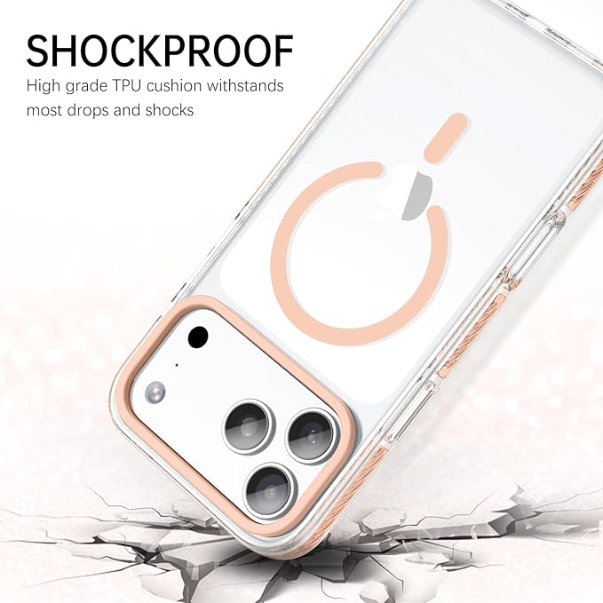 BENTOBEN Magnetic for iPhone 17 Pro Max Case 6.9", Compatible with Magsafe Shockproof Protective Bumper Cute Transparent Slim Anti-Yellowing Phone Case for iPhone 17 ProMax Cover, Clear Light Orange