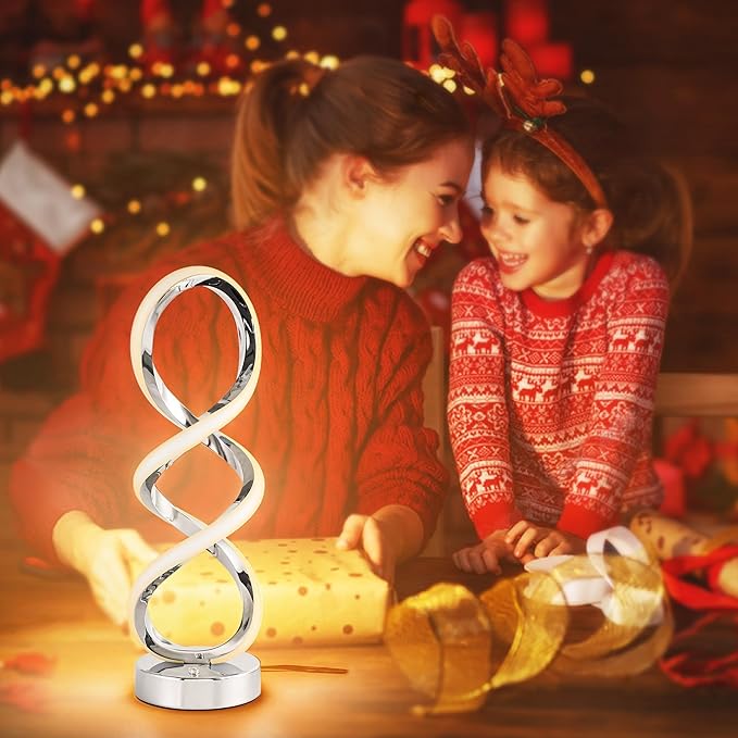 Modern Spiral RGB Table Lamp, Touch Dimmable Bedside Lamp, 7 Colors 10 Light Modes Spiral Design Table Lamp, Unique Nightstand Lamp for Living Room, Bedroom, Cool Lamps, Silver