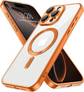 Hython Magnetic Clear for iPhone 16 Pro Case with Camera Lens Protector [Compatible with MagSafe] Luxury Plating Edge Slim Soft TPU Cover Protective Phone Case for iPhone 16 Pro 6.3", Matte Orange
