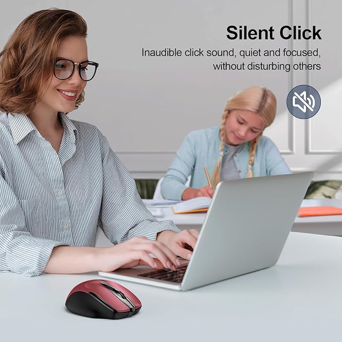 TECKNET Wireless Mouse (2.4G & BT5.0/3.0) Silent 4800 DPI Computer USB A & Bluetooth Mouse 6 Buttons, Wide Compatibility - Red