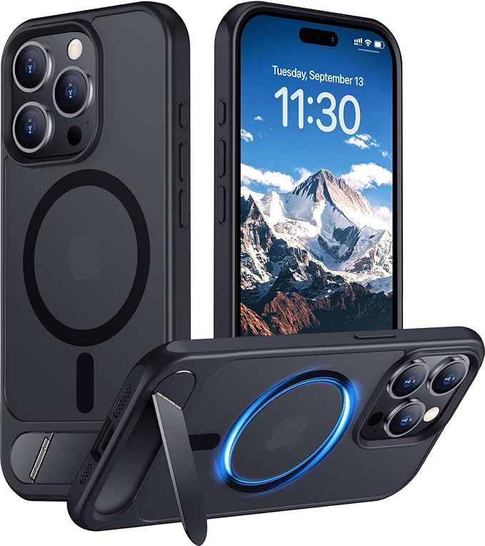 Magnetic Compatible with iPhone 15 Pro Max Case, [Built-in Invisible Kickstand][Compatible with MagSafe] [Military Grade Shockproof] Slim Translucent Matte Phone Case for iPhone 15 Pro Max 6.7"