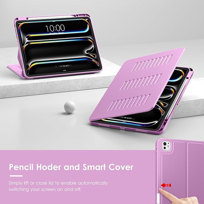 VIKESI Case for iPad iPad Pro 13-inch M5 or M4 Released in 2025 or 2024,Multiple Angles Magnetic Stand Cover,Shockproof Soft Back,Pencil Holder,and Auto Sleep/Wake,Purple