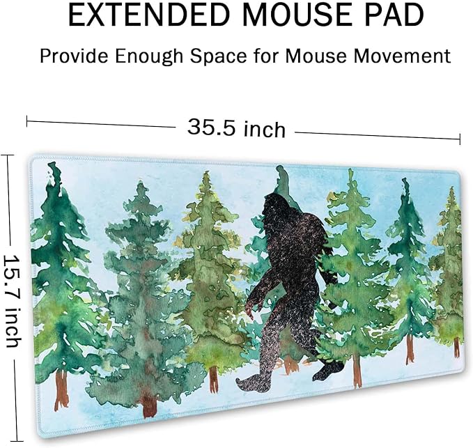 SSOIU Extended Mouse Pad, XXL Gaming Mouse Pads, Large Big Mousepad Laptop Computer Keyboard Mat Desk Pad with Non-Slip Base Stitched Edge for Gaming Office, 35.5 x 15.7 inch, Watercolor Sasquatch