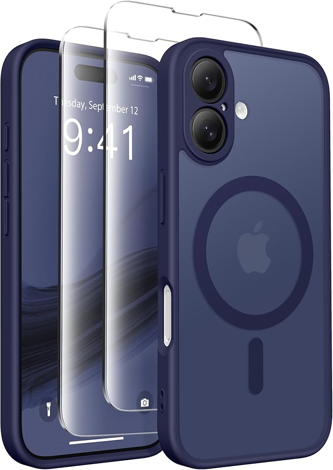 CAPRARO Magnetic Compatible with iPhone 16 Case, Upgraded [Full Camera Protection] [Compatible with MagSafe] Protective Translucent Matte Women Girl Phone Case Cover, Sapphire Blue