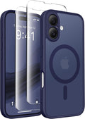 CAPRARO Magnetic Compatible with iPhone 16 Case, Upgraded [Full Camera Protection] [Compatible with MagSafe] Protective Translucent Matte Women Girl Phone Case Cover, Sapphire Blue