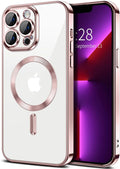 Hython Magnetic Clear for iPhone 13 Pro Max Case with Camera Lens Protector [Compatible with MagSafe] Plating Edge Slim Soft TPU Cover Protective Phone Case for iPhone 13 Pro Max 6.7", Pink