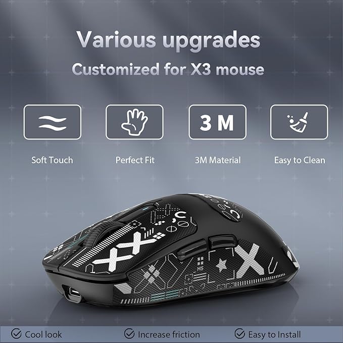 Mouse Anti Slip Grip Tape, Pre-Cut Universal Griptape for Superlight Wireless Gaming Mouse Skins, Sweat Resistant, Elastics Refined Side Grips, Easy to Apply, Ultra-thin 0.5mm (0.02in) - Black
