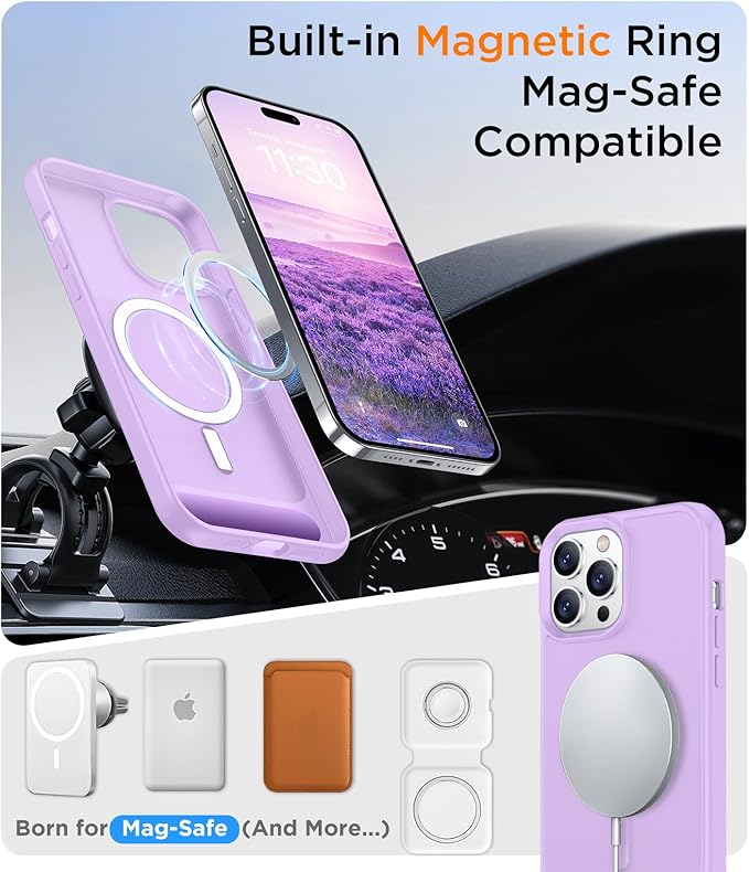 Magnetic Compatible with iPhone 14 Pro Case, [Built-in Invisible Kickstand][Compatible with MagSafe] [Military Grade Shockproof] Slim Translucent Matte Phone Case for iPhone 14 Pro 6.1"