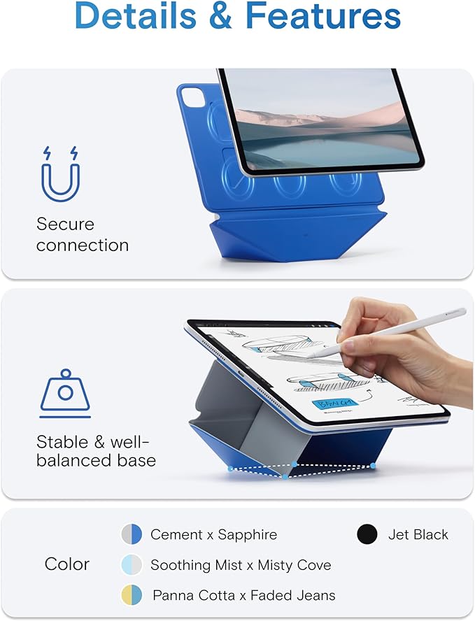 MOFT Dynamic Folio Case for iPad Air 13-inch (M4 2026 / M3 2025 / M2 2024),Slim Magnetic Stand Case with 20+ Viewing Angles, Auto Wake/Sleep,Ultra Thin, Panna Cotta x Faded Jeans
