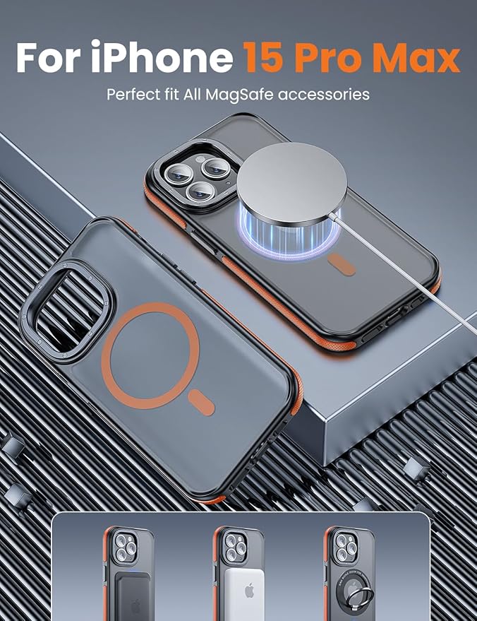 Tigowos for iPhone 15 Pro Phone Case Fits MagSafe 10FT Drop Resistant Matte Skin Feeling Back Cover for iPhone 15 Pro Case，Bumper Orange