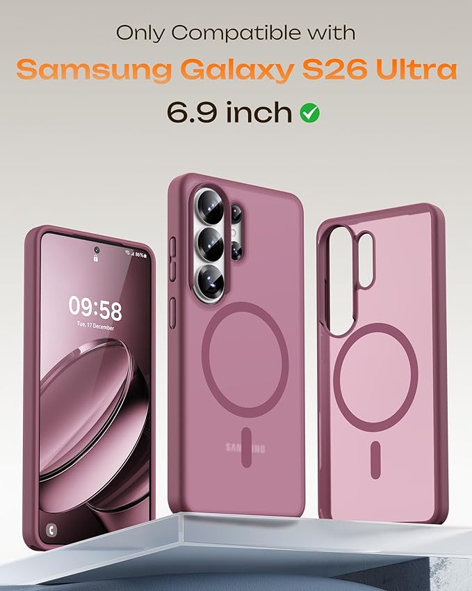 TOCOL for Samsung Galaxy S26 Ultra Case, Built-in Magnetic Ring, Drop Protection, Slim Translucent Matte Phone Case for Galaxy S26 Ultra 6.9 inch (Plum)