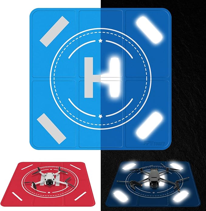 FPVtosky Drone Landing Pad Weighted, Nighttime Reflective & Foldable Launch Pad, Waterproof Helipad for DJI Mini 5/4/3 Pro/Mini 4k/Air 3S/Neo/Flip Drone Accessories (20 in)