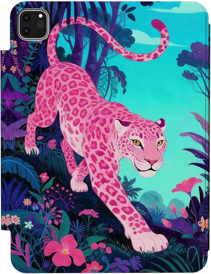 Case for iPad Air 13-inch M4/M3/M2 (2026/2025/2024), iPad Pro 12.9” 6th/5th/4th/3rd Generation Case, Origami Trifold Multi-Angle Stand, Magnetic Flap, Full-Protective Cover, Pink Jaguar