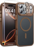 Magnetic 3 in 1 for iPhone 17 Pro Max Case, [Omni-Directional Protection] with 1x Screen Protector + 1x Camera Cover, [Seamless Work with Magsafe] Protective Silm Case for iPhone 17 Pro Max Brown