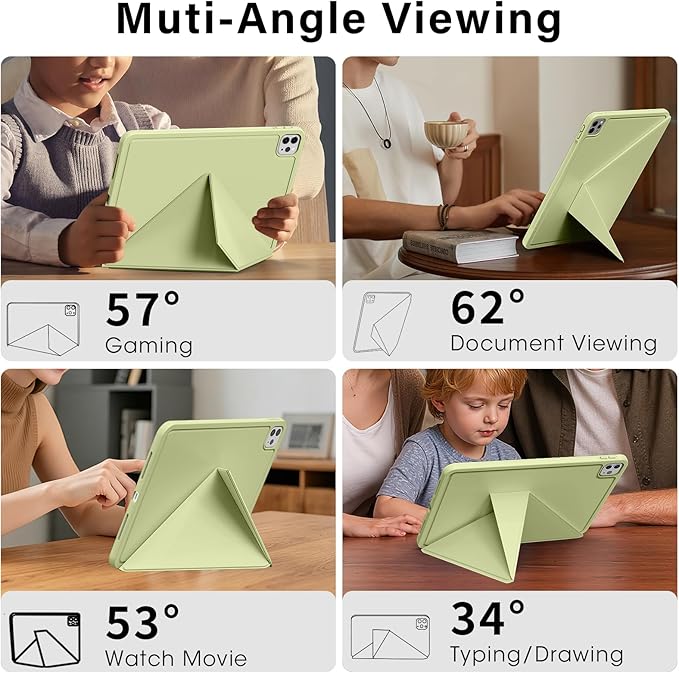 for iPad Pro 13 Inch Case (M5/M4) 2025/2024, Detachable Powerful Magnetic Attachment, Multiple Folding Stand, Slim Rebound Protection Cover, Auto Sleep/Wake, Green